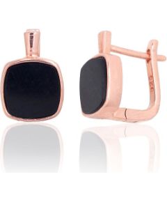 Серебряные серьги на английском замке #2204109(PAu-R)_ON, Серебро 925°, красное золото (покрытие), Оникс, 2.4 гр. Ar "angļu" slēdzēju
