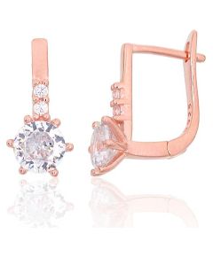 Серебряные серьги на английском замке #2204105(PAu-R)_CZ, Серебро 925°, красное золото (покрытие), Цирконы, 1.8 гр. Ar "angļu" slēdzēju