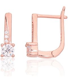 Серебряные серьги на английском замке #2204103(PAu-R)_CZ, Серебро 925°, красное золото (покрытие), Цирконы, 1.8 гр. Ar "angļu" slēdzēju