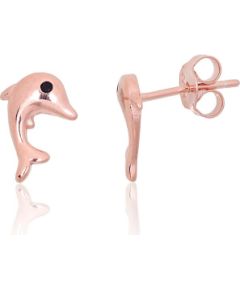 Sudraba auskari-puseti #2204092(PAu-R)_CZ-BK, Sudrabs 925°, sarkanais zelts (pārklājums), Cirkoni, 0.9 gr. Puseti