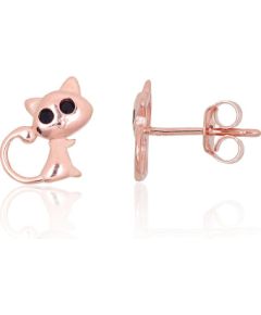 Sudraba auskari-puseti #2204091(PAu-R)_CZ-BK, Sudrabs 925°, sarkanais zelts (pārklājums), Cirkoni, 0.9 gr. Puseti