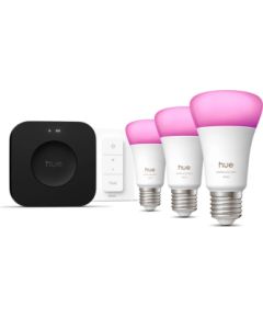 Philips Hue Starter set: 3 smart E27 bulbs, dimmer switch, Hue Bridge Pro E27 White and colored light Viedās lampas un spuldzes