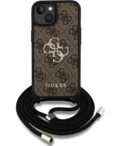 Guess PU 4G Metal Logo Crossbody Strap Case Aizsargapvalks priekš iPhone 15 / brūns Neoriģinālie Maciņi