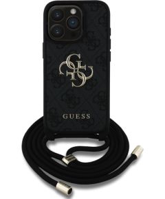 Guess PU 4G Metal Logo Crossbody Strap Case Aizsargapvalks priekš iPhone 15 Pro / melns Neoriģinālie Maciņi