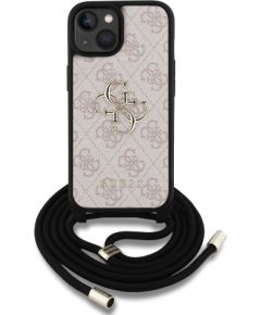 Guess PU 4G Metal Logo Crossbody Strap Case Aizsargapvalks priekš iPhone 15 / rozā Neoriģinālie Maciņi