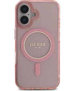 Guess IML Glitter Ring MagSafe Case Aizsargapvalks priekš iPhone 16 / rozā Neoriģinālie Maciņi