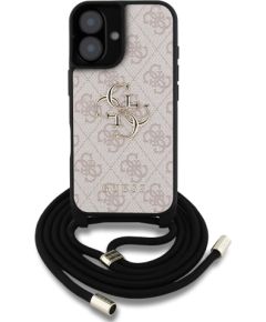 Guess PU 4G Metal Logo Crossbody Strap Case Aizsargapvalks priekš iPhone 16 / rozā Neoriģinālie Maciņi
