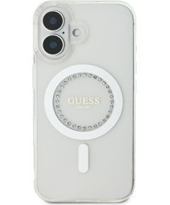 Guess IML Rhinestones Ring MagSafe Case Aizsargapvalks priekš iPhone 16 / balts Neoriģinālie Maciņi