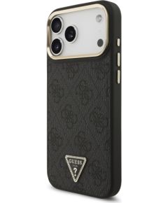 Guess PU Leather 4G Strass Triangle Logo Gold Frame MagSafe Case Aizsargapvalks priekš iPhone 17 Pro Max Neoriģinālie Maciņi