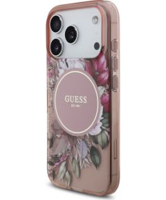 Guess IML Flowers Strap MagSafe Case Aizsargapvalks priekš iPhone 17 Pro / rozā Neoriģinālie Maciņi