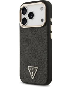 Guess PU Leather 4G Strass Triangle Logo Gold Frame MagSafe Case Aizsargapvalks priekš iPhone 17 Pro / melns Neoriģinālie Maciņi
