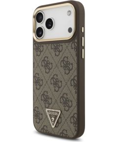 Guess PU Leather 4G Strass Triangle Logo Gold Frame MagSafe Case Aizsargapvalks priekš iPhone 17 Pro Max / brūns Neoriģinālie Maciņi