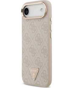 Guess PU Leather 4G Strass Triangle Logo Gold Frame MagSafe Case Aizsargapvalks priekš iPhone Air / rozā Neoriģinālie Maciņi