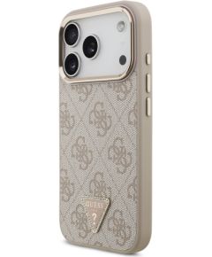 Guess PU Leather 4G Strass Triangle Logo Gold Frame MagSafe Case Aizsargapvalks priekš iPhone 17 Pro / rozā Neoriģinālie Maciņi