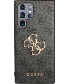 Guess PU 4G Metal Logo Case Aizsargapvalks priekš Samsung Galaxy S23 Ultra / pelēks Neoriģinālie Maciņi