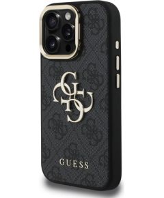 Guess PU 4G Metal Logo Stand Camera Frame Case Aizsargapvalks priekš iPhone 16 Pro / melns Neoriģinālie Maciņi