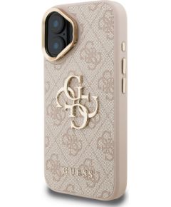 Guess PU 4G Metal Logo Stand Camera Frame Case Aizsargapvalks priekš iPhone 16 / rozā Neoriģinālie Maciņi