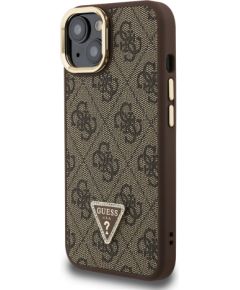 Guess PU 4G Strass Triangle Logo Stand Camera Frame MagSafe Case Aizsargapvalks priekš iPhone 13 / brūns Neoriģinālie Maciņi