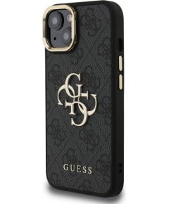 Guess PU 4G Metal Logo Stand Camera Frame Case Aizsargapvalks priekš iPhone 14 / melns Neoriģinālie Maciņi