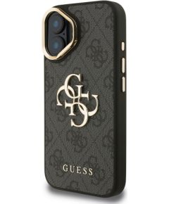 Guess PU 4G Metal Logo Stand Camera Frame Case Aizsargapvalks priekš iPhone 16 / melns Neoriģinālie Maciņi