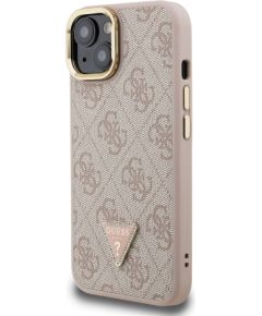 Guess PU 4G Strass Triangle Logo Stand Camera Frame MagSafe Case Aizsargapvalks priekš iPhone 14 / rozā Neoriģinālie Maciņi