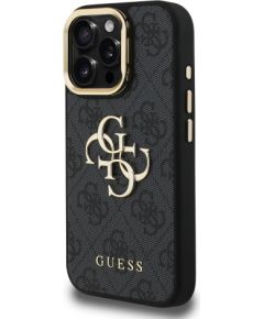 Guess PU 4G Metal Logo Stand Camera Frame Case Aizsargapvalks priekš iPhone 15 Pro Max / melns Neoriģinālie Maciņi