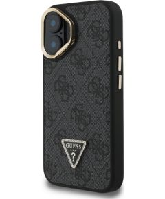 Guess PU 4G Strass Triangle Logo Stand Camera Frame MagSafe Case Aizsargapvalks priekš iPhone 16 / melns Neoriģinālie Maciņi
