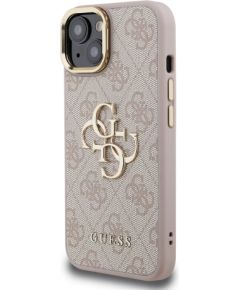 Guess PU 4G Metal Logo Stand Camera Frame Case Aizsargapvalks priekš iPhone 14 / rozā Neoriģinālie Maciņi