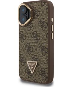 Guess PU 4G Strass Triangle Logo Stand Camera Frame MagSafe Case Aizsargapvalks priekš iPhone 16 / brūns Neoriģinālie Maciņi