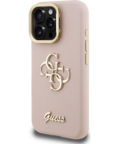 Guess PU Grained 4G Logo Stand Camera Frame Case Aizsargapvalks priekš iPhone 15 Pro Max / rozā Neoriģinālie Maciņi