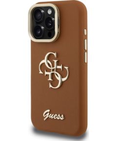 Guess PU Grained 4G Logo Stand Camera Frame Case Aizsargapvalks priekš iPhone 15 Pro / brūns Neoriģinālie Maciņi