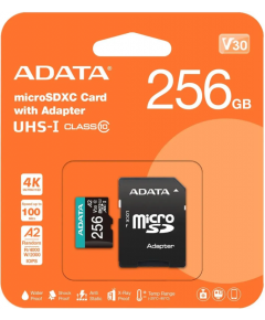 A-data V30 256GB Premier Pro MICROSDXC, R/W up to 100/80 MB/s, with Adapter Atmiņas kartes micro SD SDHC