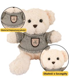 Leantoys Pluszowa Maskotka Przytulanka Miś Biały Szary Sweterek 26cm Mīkstās rotaļlietas