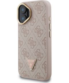 Guess PU 4G Strass Triangle Logo Stand Camera Frame MagSafe Case Aizsargapvalks priekš iPhone 16 / rozā Neoriģinālie Maciņi