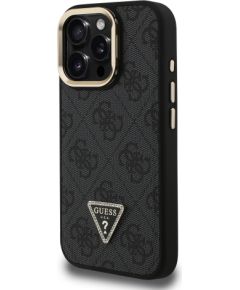 Guess PU 4G Strass Triangle Logo Stand Camera Frame MagSafe Case Aizsargapvalks priekš iPhone 15 Pro Max / melns Neoriģinālie Maciņi
