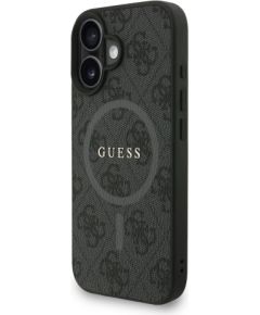 Guess PU Leather 4G Colored Ring Strap MagSafe Case Aizsargapvalks priekš iPhone 16 / melns Neoriģinālie Maciņi