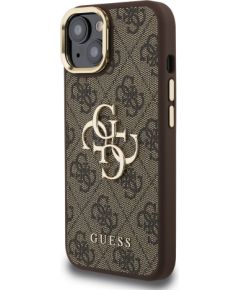 Guess PU 4G Metal Logo Stand Camera Frame Case Aizsargapvalks priekš iPhone 15 / brūns Neoriģinālie Maciņi