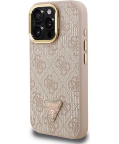 Guess PU 4G Strass Triangle Logo Stand Camera Frame MagSafe Case Aizsargapvalks priekš iPhone 16 Pro / rozā Neoriģinālie Maciņi