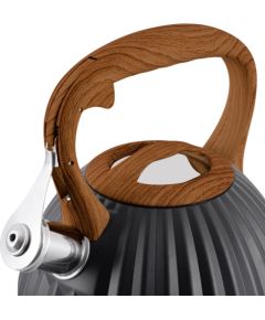 PROMIS Kettle 3.0 l, FABIO, black, wooden handle Tējkannas (ar svilpi)