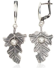 Sudraba auskari ar 'angļu' slēdzēju #2202160(POx-Bk)_PE, Sudrabs 925°, oksids (pārklājums), Pērles, 5.8 gr. Ar "angļu" slēdzēju