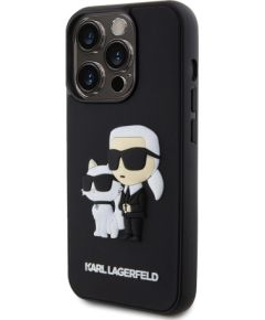 Karl Lagerfeld 3D Rubber Karl and Choupette Case Aizsargapvalks priekš iPhone 15 Pro / melns Neoriģinālie Maciņi
