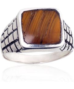 Sudraba gredzens #2101862(POx-Bk)_TE, Sudrabs 925°, oksids (pārklājums), Tīģeracs, Izmērs: 20, 9.5 gr. Viriešiem