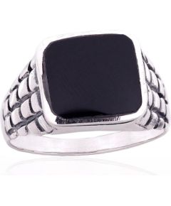 Sudraba gredzens #2101862(POx-Bk)_ON, Sudrabs 925°, oksids (pārklājums), Onikss, Izmērs: 21, 9.4 gr. Viriešiem