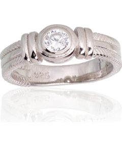 Sudraba gredzens #2101796(PRh-Gr)_CZ, Sudrabs 925°, rodijs (pārklājums), Cirkoni, Izmērs: 18.5, 4.3 gr. Saderināšanās gredzeni