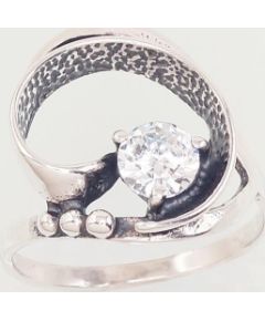 Sudraba gredzens #2101566(POx-Bk)_CZ, Sudrabs 925°, oksids (pārklājums), Cirkoni, Izmērs: 18, 2.9 gr. Sieviešu