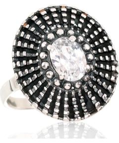 Sudraba gredzens #2101412(POx-Bk)_CZ, Sudrabs 925°, oksids (pārklājums), Cirkoni, Izmērs: 18.5, 3.9 gr. Sieviešu