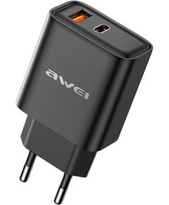 Charger Awei PD81-EU 22.5W USB-A/USB-C black Telefonu lādētāji 220v