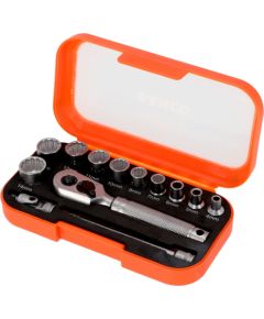 Bahco 1/4" Square Drive Socket Set with Metric Bi-Hex Profile - 13 Pcs Atslēgu komplekti