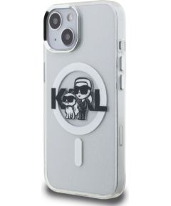 Karl Lagerfeld IML Glitter Karl and Choupette Sketch MagSafe Case Aizsargapvalks priekš iPhone 15 / caurspīdīgs Neoriģinālie Maciņi