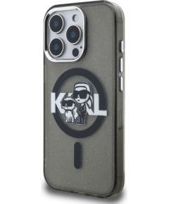 Karl Lagerfeld IML Glitter Karl and Choupette Sketch MagSafe Case Aizsargapvalks priekš iPhone 15 Pro / melns Neoriģinālie Maciņi